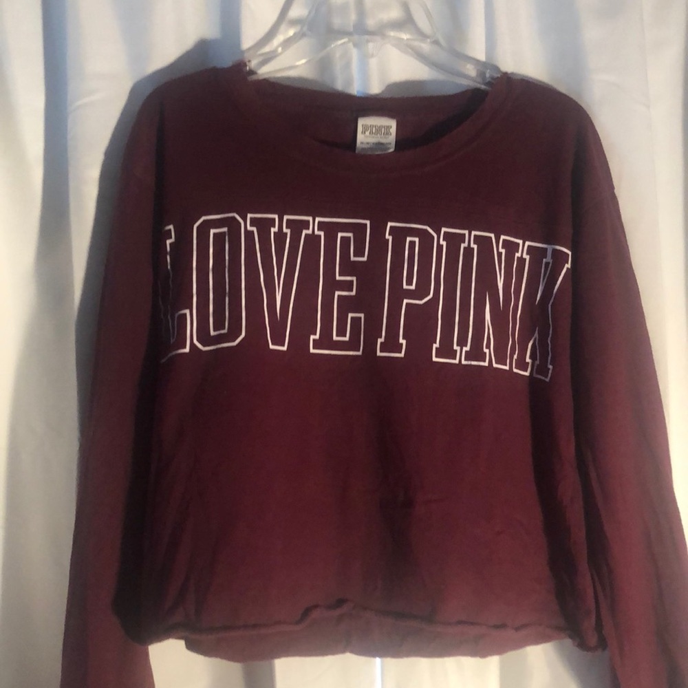 PINK Maroon Long Sleeve Crop Top
